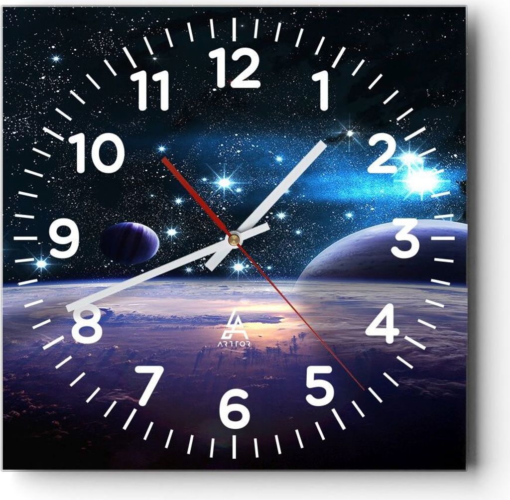 Wanduhr - Quadrat - Glasuhr - Kosmos Planet - 30x30cm - Schleichendes Uhrwerk - Lautlos - zum Aufhängen bereit - Dekoration Modern - Wanddekoratio...