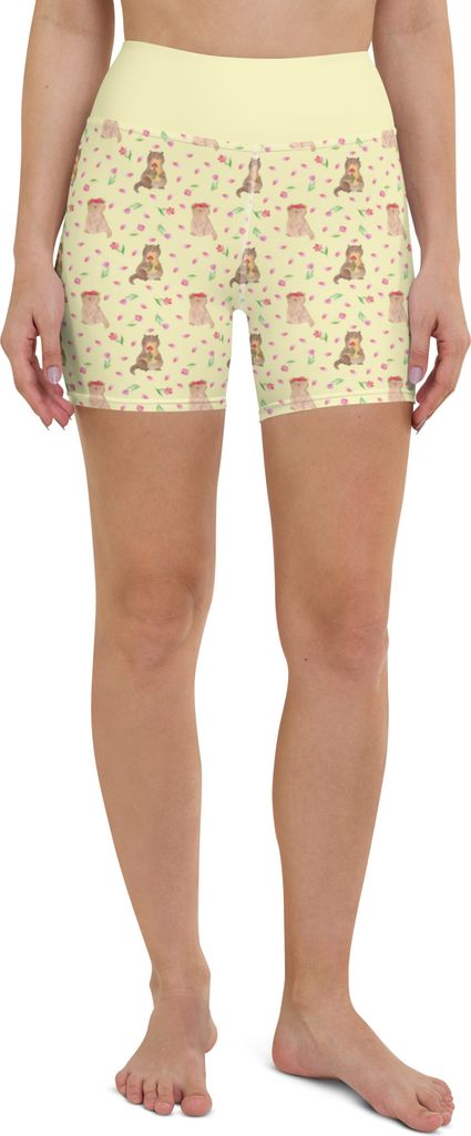 Mr. & Mrs. Panda Yoga Shorts Otter Blumenstrauß Größe M - Gelb - Geschenk, Sportbekleidung, Süß, Sportshorts, Sporthose, Niedlich, Seeotter, D...
