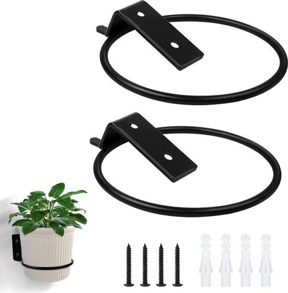 Anneau porte-pot de fleurs mural en métal noir pour déco jardin vertical