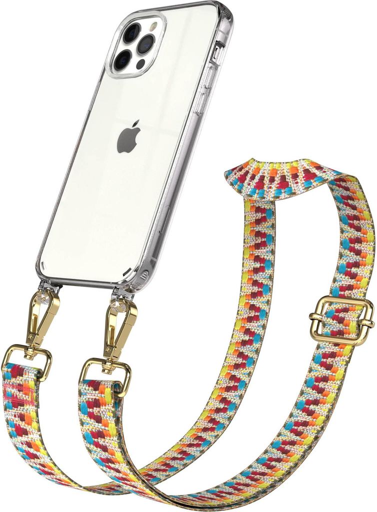 EAZY CASE Handykette - Verstellbarer Trageriemen kompatibel mit Apple iPhone 12 / 12 Pro, Handykordel mit transparenter Silikon-Hülle, Karabiner G...