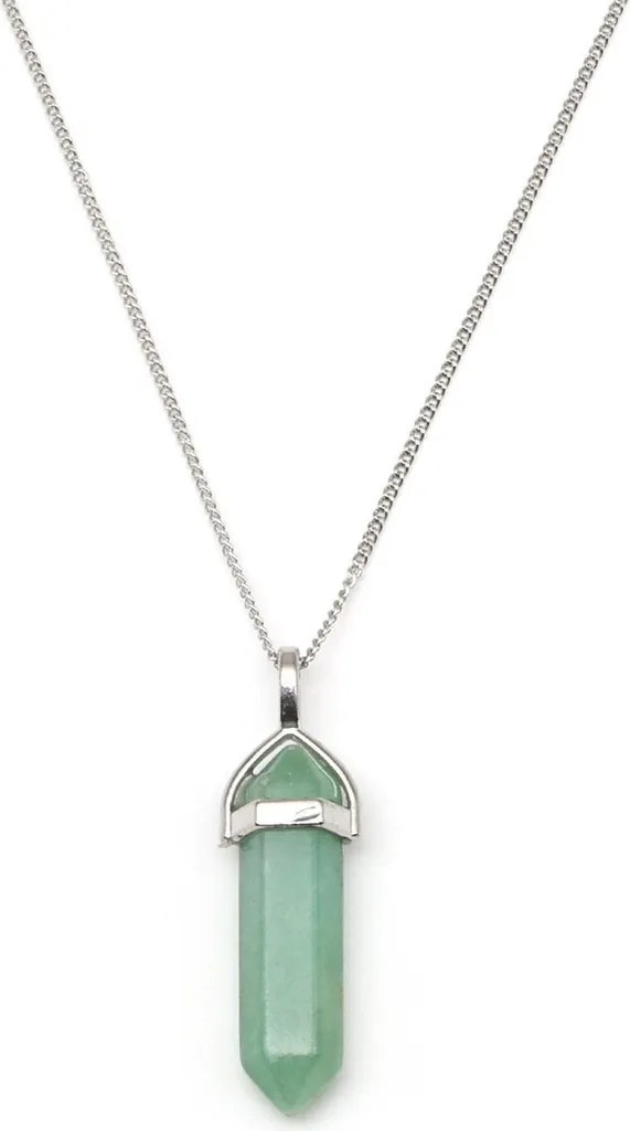 Pendentif en aventurine naturelle et sa chaîne en argent véritable 925