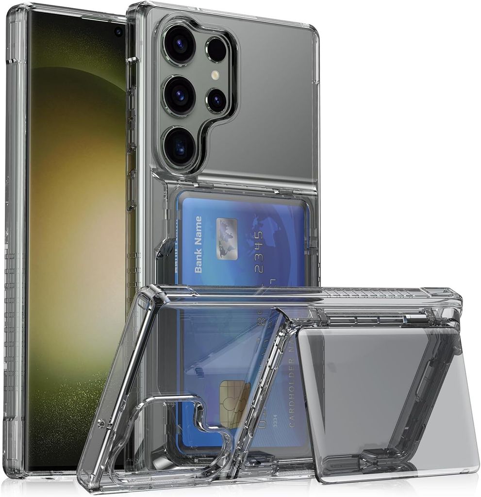 Hülle für Samsung Galaxy S25 Ultra Transparent Kartenfach Silikon TPU Handyhülle mit Ständer Grau