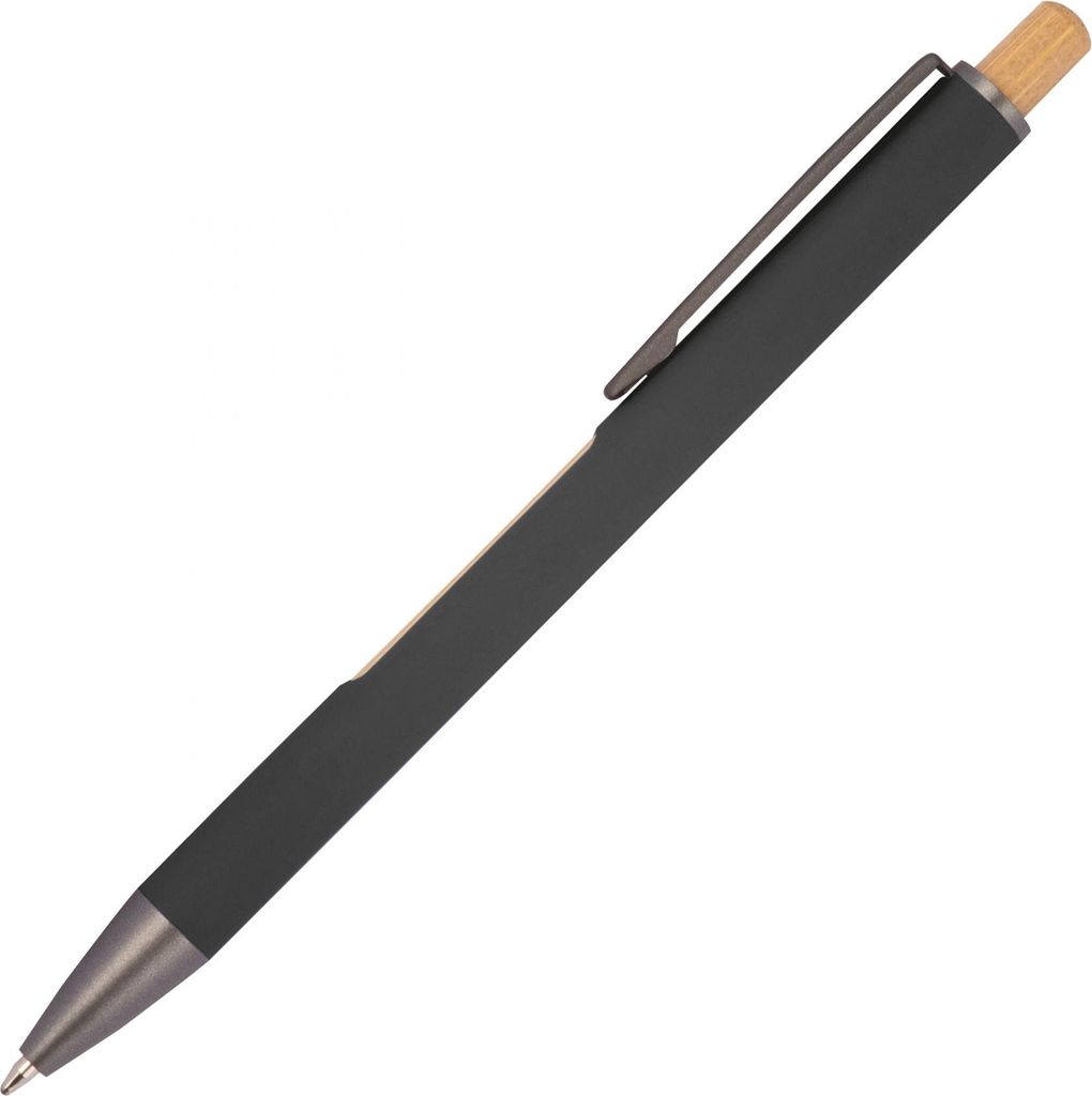 Kugelschreiber aus Metall / mit wechselndem Bambusfenster / Farbe: schwarz