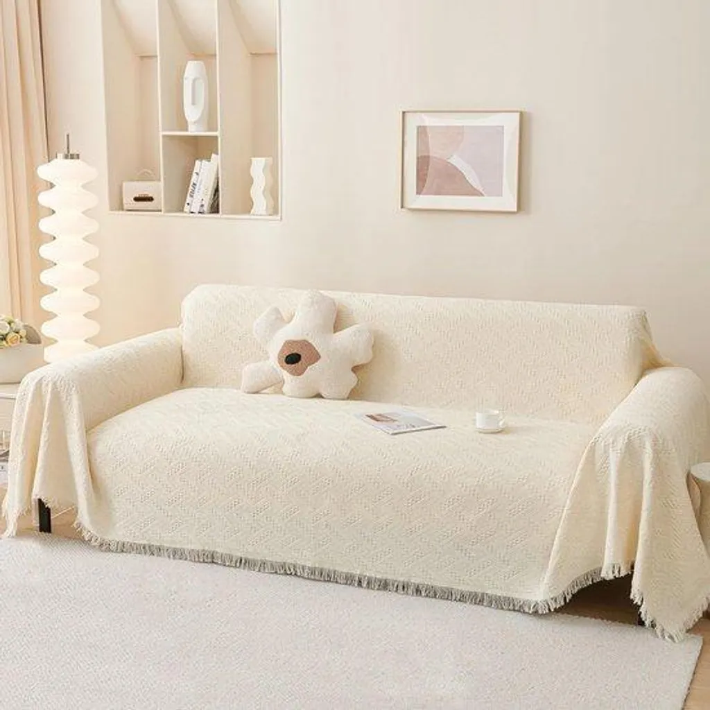 Grande couverture pour banc et sofa crème 180 x 340 - Plaid cocooning