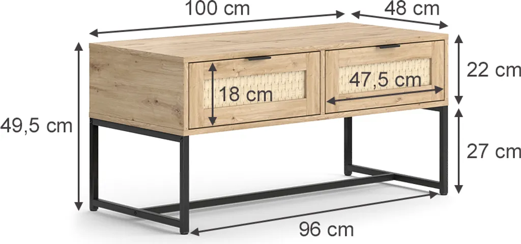 Optimisation rangement : Commode 100x48 cm Vicco Natal Sonoma 2 tiroirs