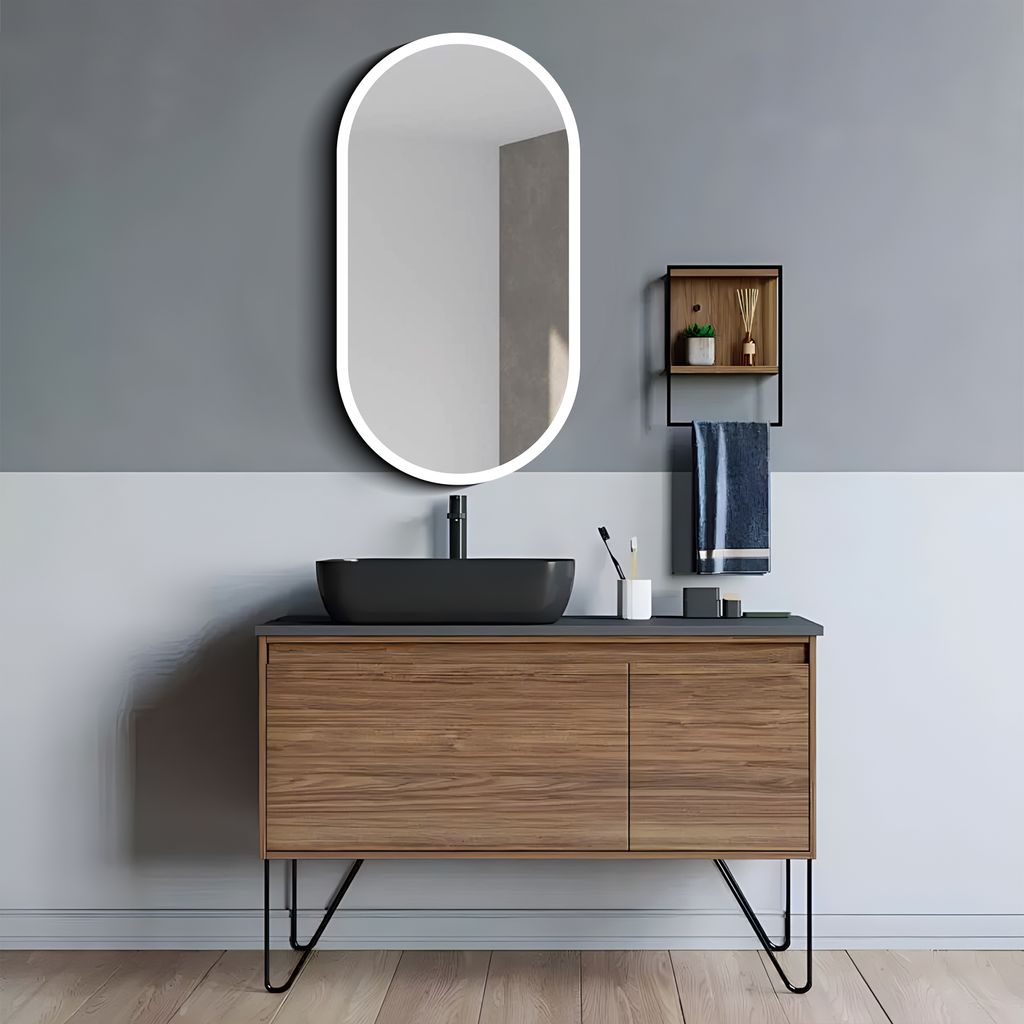 Specchiera con illuminazione Talos Oval Vento 45x80 cm nero Immagine del prodotto 
