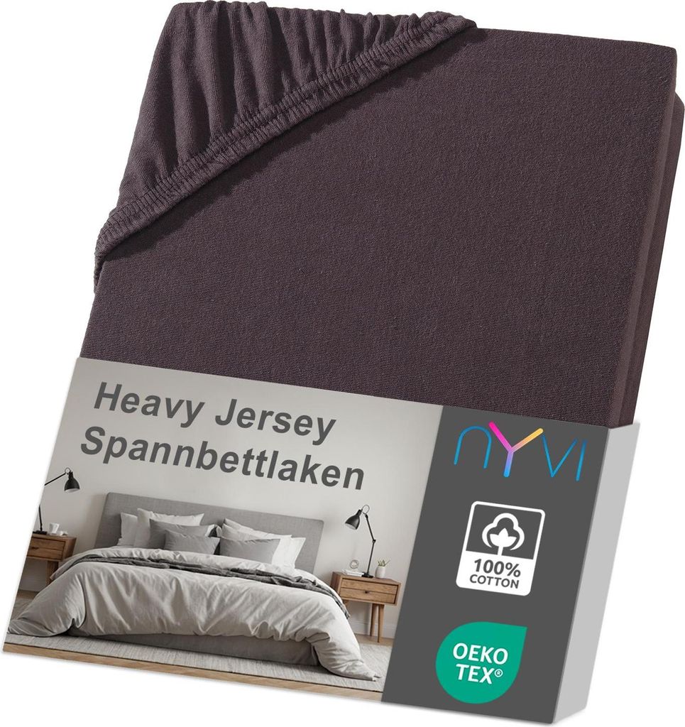 NYVI Spannbettlaken DreamScience Heavy Jersey 180 - 200x200 cm braun für Topper bis 10 cm Höhe - Spannbetttuch, Formstabil, 160g/m², Rundum-Gumm...