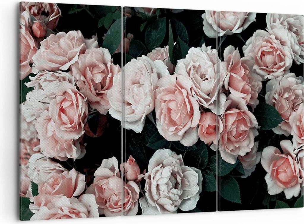 Bild auf Leinwand - Leinwandbild - 3 Teile - Rosen Blumen Blätter - 105x70cm - Wand Bild - Wanddeko - Wandbilder - Leinwanddruck - Bilder - Wandde...