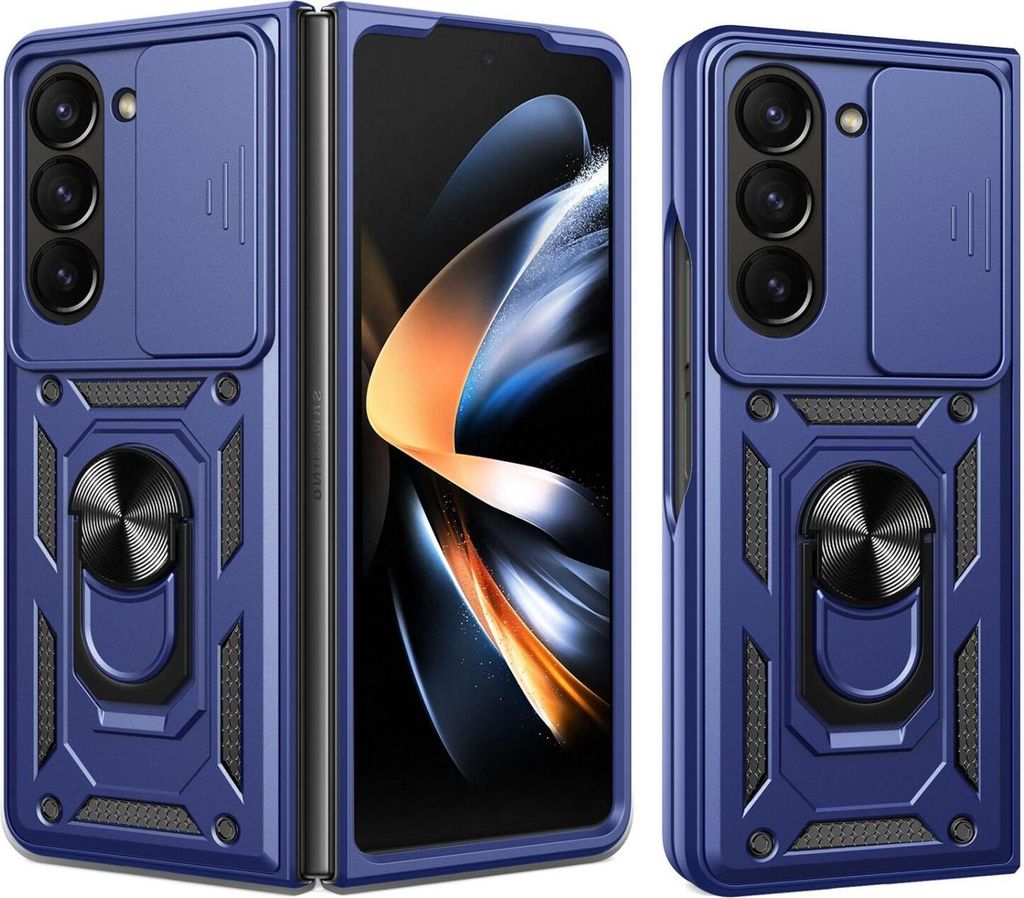 Mobigear Armor Ring Cam Slide Samsung Galaxy Z Fold 7 Hülle Hardcase Backcover Stoßfest mit Ringhalter und Kamera Slider - Blau