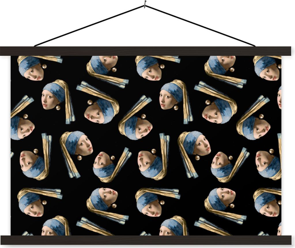 MuchoWow Textilposter Mädchen mit Perlenohrring - Muster - Vermeer 150x100 cm mit schwarzem Rahmen - Schlafzimmer
