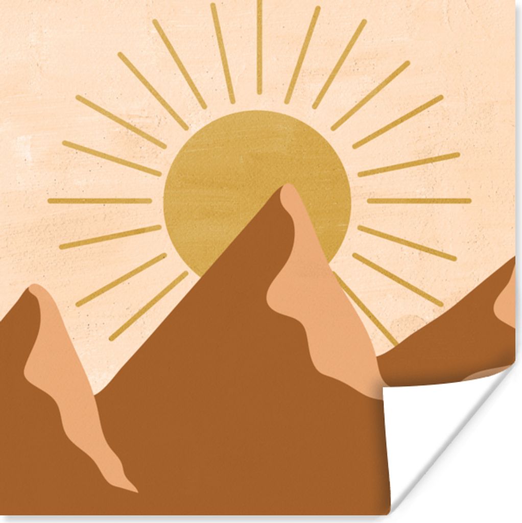 MuchoWow Poster Sonne - Berg - Abstrakt - Boho 50x50 cm - Wohnzimmerdekoration
