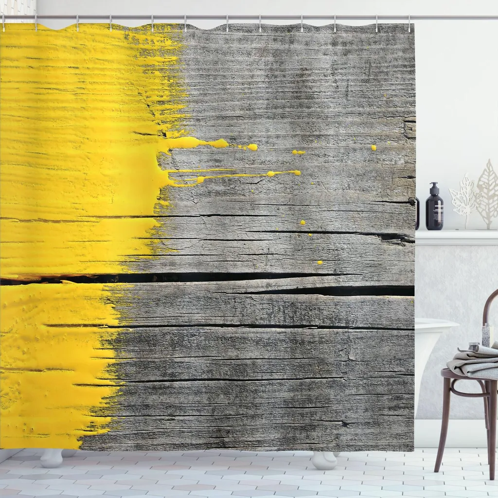 ABAKUHAUS Rideau de Douche Jaune Planche de Bois Rustique 175 x 240 cm