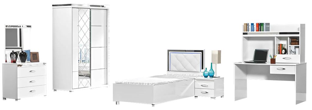 Kindermöbel Bett Nachttisch Kleiderschrank 5tlg Weiß Einzelbett Tische