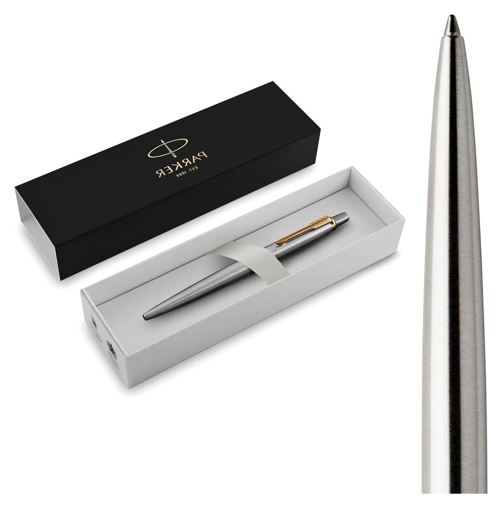 Jotter Kugelschreiber | Edelstahl mit goldenen Zierteilen | Mittlere Spitze | Blaue Tinte | Schulsachen und Bürobedarf | Geschenkbox
