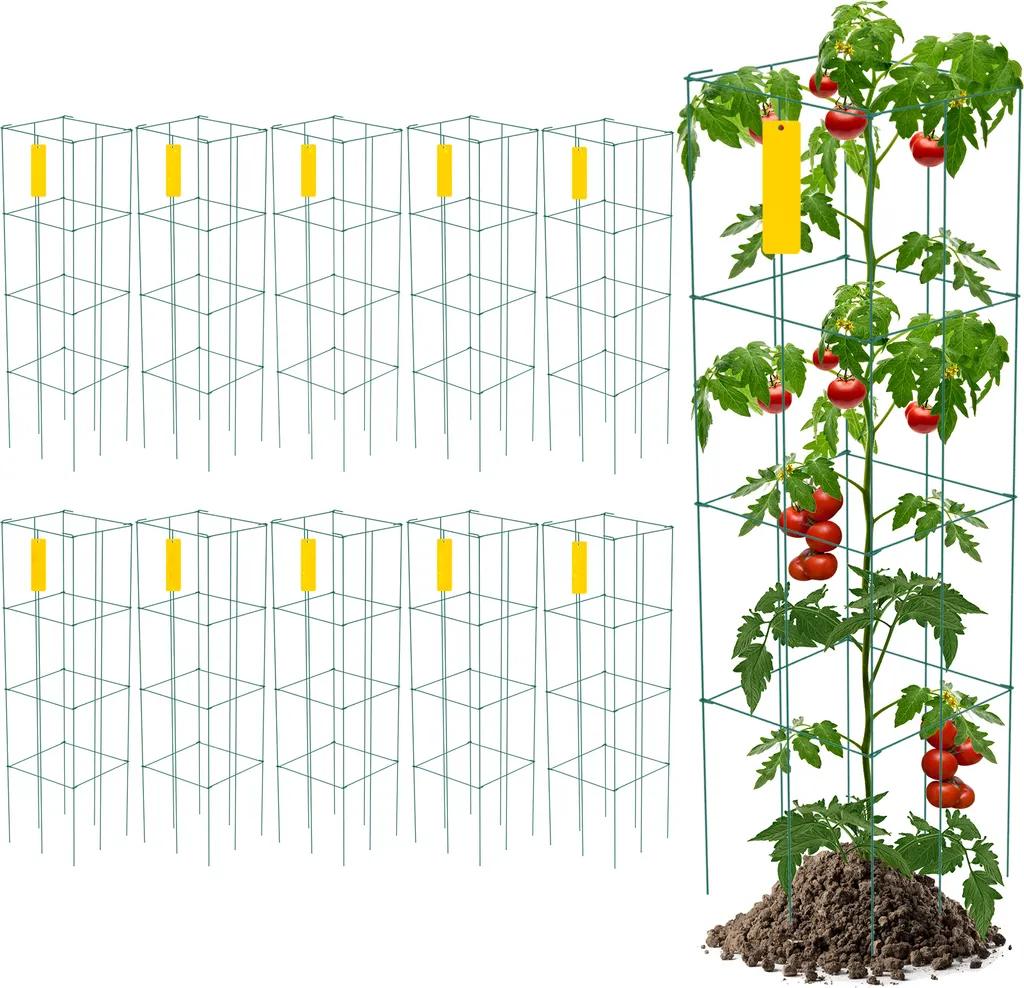 SucceBuy Cage à Tomates 30x30x117 cm - Lot de 10 Tuteurs en Acier Vert