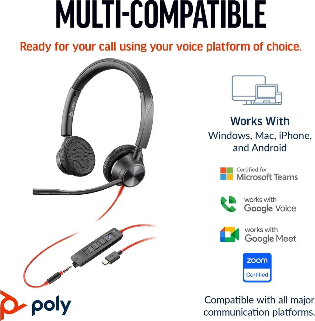Casque télétravail Poly Blackwire 3325 USB-C compatible Teams et PC/Mac - 7