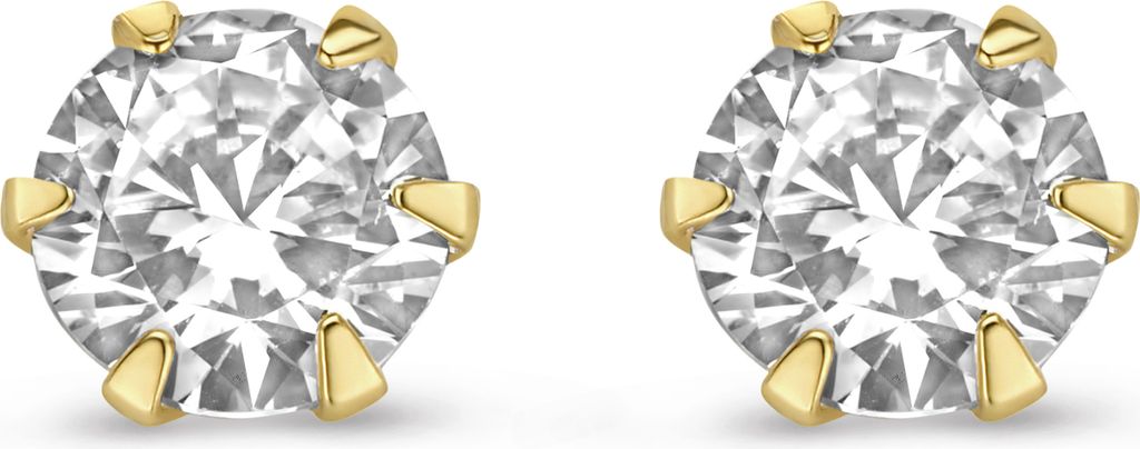 New Bling 9NBG-0200 Gold Ohrstecker - Damen - Zirkonia - 6 mm - Solitär - 6 Leg Chaton Fassung - 14 Karat - Gold