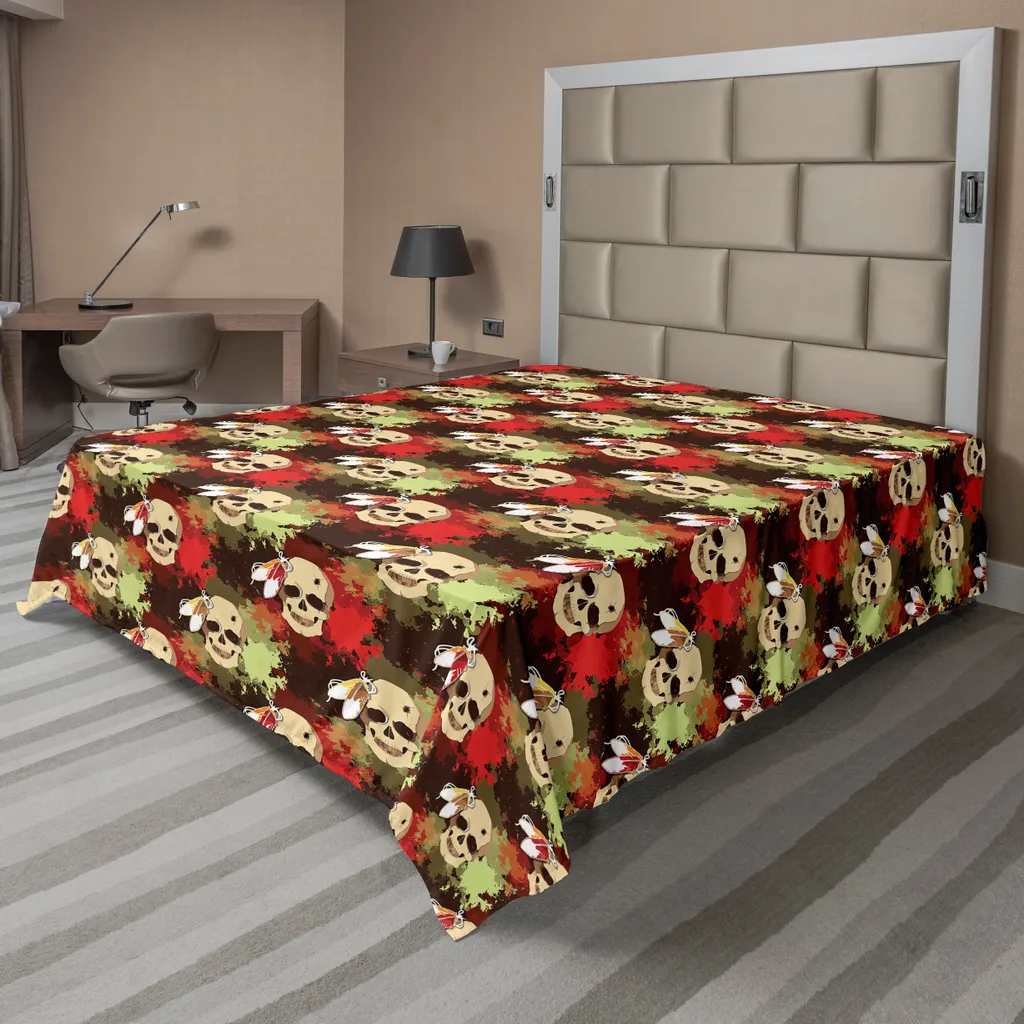 ABAKUHAUS Drap de lit Crâne avec plumes 260x228 cm crème pistache