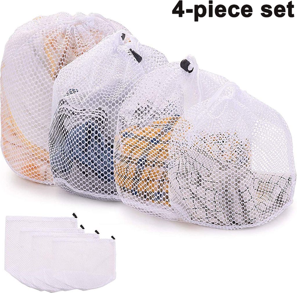 Wäschesäcke für Waschmaschine, 4 Stück Wäschebeutel Waschmaschine mit Kordelstopper Wiederverwendbare Groß Netzbeutel für Wäsche/Schutz/Was...