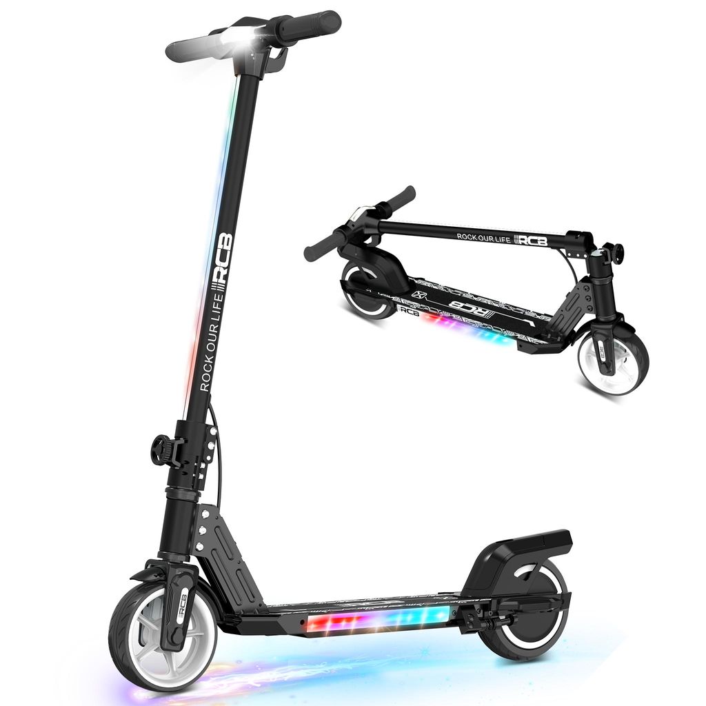 RCB R12 E-Scooter Kinder 6-12 Jahren, bis zu 15 km/h & 10 km, 6,5 Zoll Faltbar Elektroroller, Bunte Leuchten, Doppelte Bremsen, Geschenk für Kinder