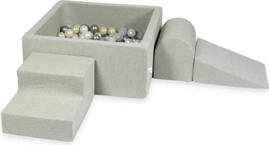 Schaumstoff-Spielset mit quadratischem Bällebad – Schaumstoff-Spielset mit quadratischem Pool 90x90x40 hellgrau mit Bällebadbällen 400 Stück ...