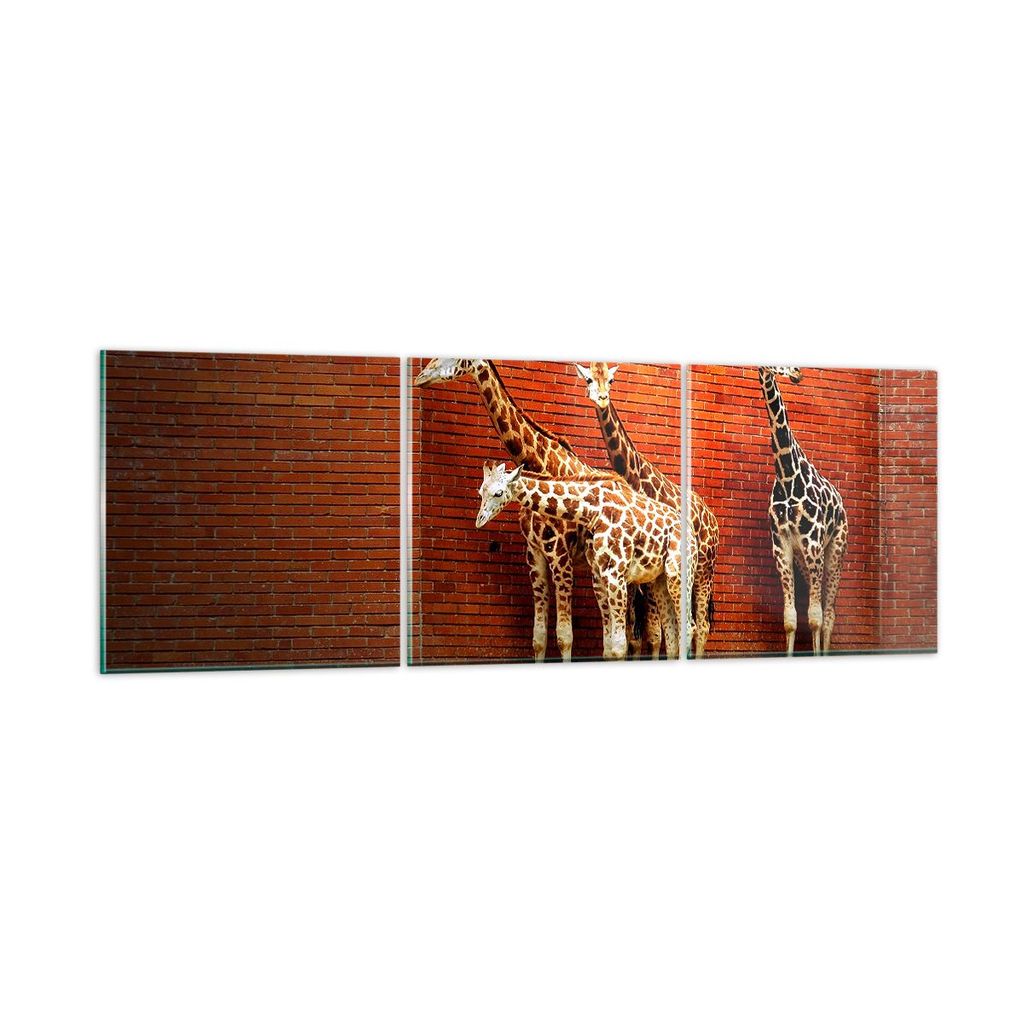 Bilder auf glas - Tiere Giraffen Zoo Familie - 90x30cm - Glasbilder - Wandbilder - Kunstdruck - zum Aufhängen bereit - Wanddekoration aus Glas - G...