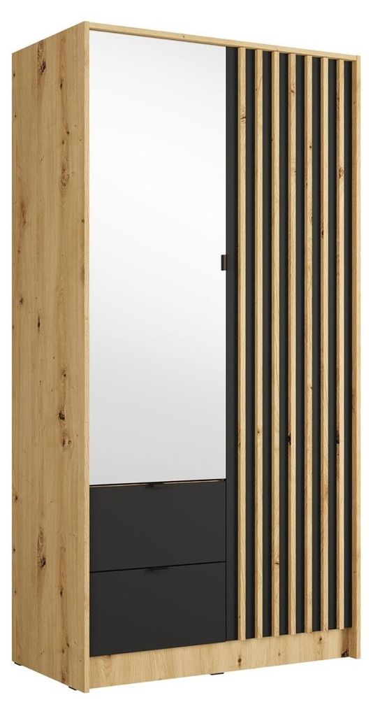 Schrank TORVIK mit 2 Türen, Spiegel, Schubladen und dekorativen Leisten 101 cm