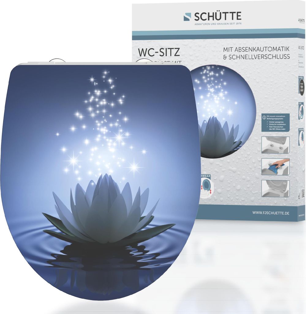 SCHÜTTE Duroplast HG WC Sitz WATER LILY, Toilettendeckel mit Absenkautomatik und Schnellverschluss, Klobrille