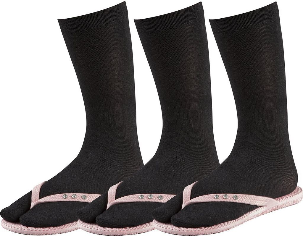 FussFreunde 3 Paar Zwei-Zehen-Socken, Bambussocken, Sandalen-Socken, Tabi Socken, Schwarz