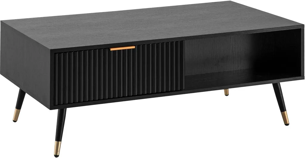 Table basse avec tiroirs de rangement 110 cm design noir et bois chêne