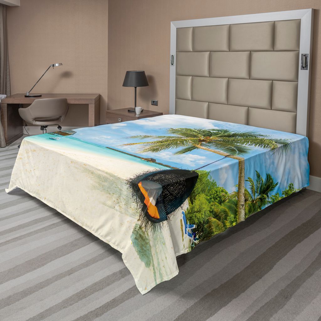 ABAKUHAUS Ozean Bettlaken, Exotischer Strand In Den Malediven Mit Kristallwasser Und Palmen Dem Sand Tropisch, weiches bequemes oberes Bettlaken f...