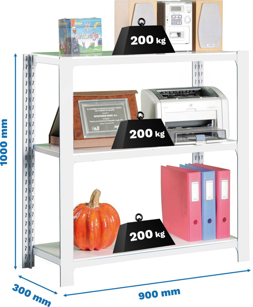 Simonrack Schwerlastregal OFFICCLICK 3 8435104914342 weiß 90,0 x 30,0 x 100,0 cm