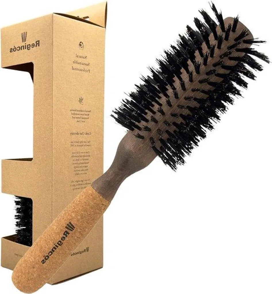 Brosse ronde de brushing en bois et liège naturel avec 16 rangées