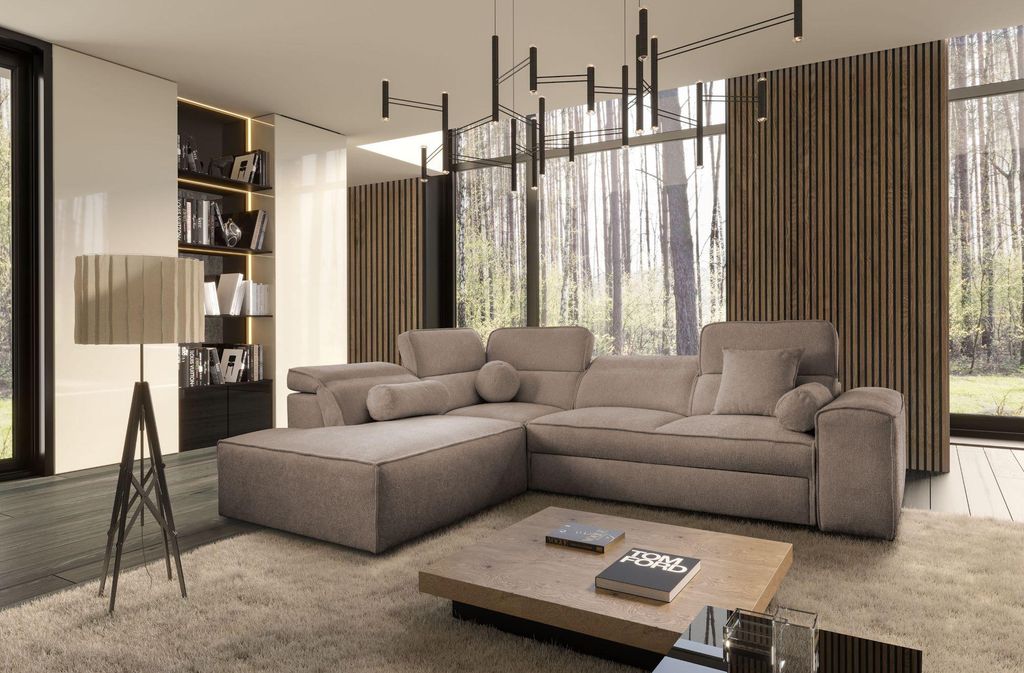 Sofa L-Form VITO VII Modern mit Schlaffunktion Braun Links/Rechts