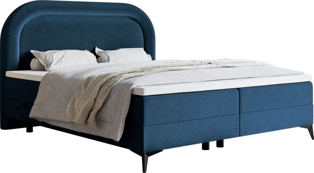 Selsey LOREO - Boxspringbett mit wasserfestem Samtbezug in Dunkelblau, 180x200 cm