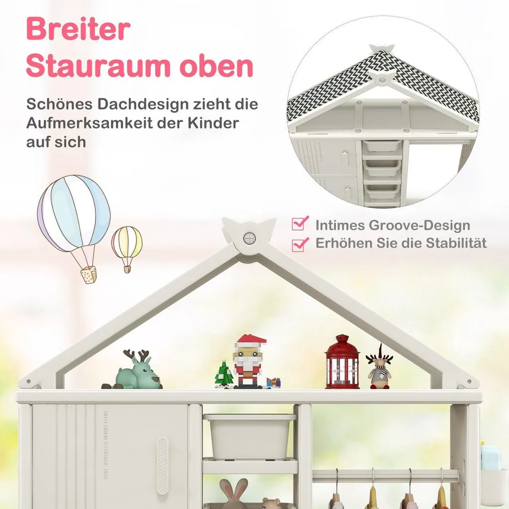 Armoire maison enfant avec penderie intégrée et étagère de rangement bas