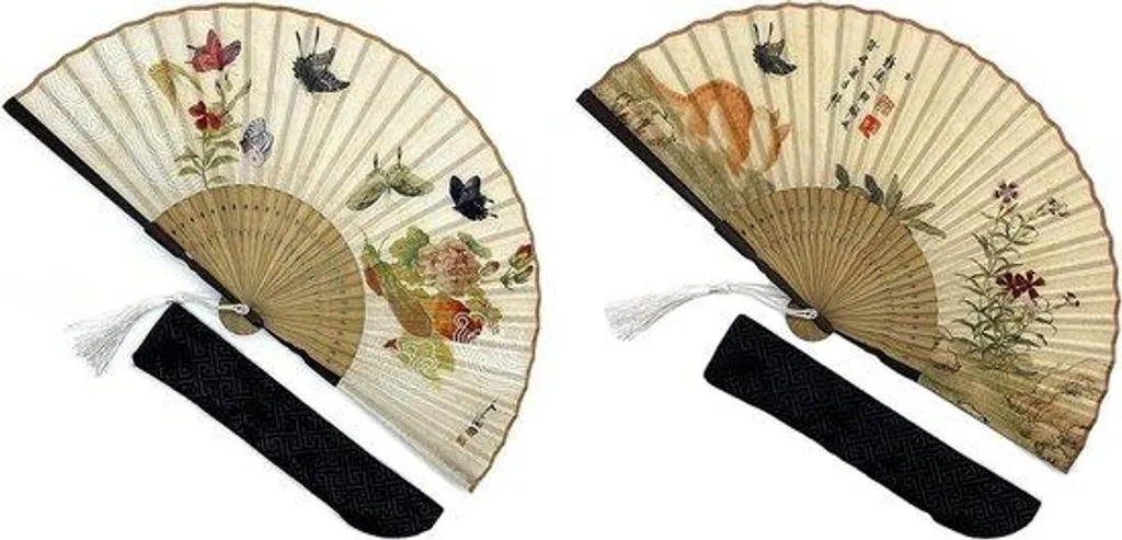 Lot de 2 éventails pour mariage et voyage, motif chat, bambou léger