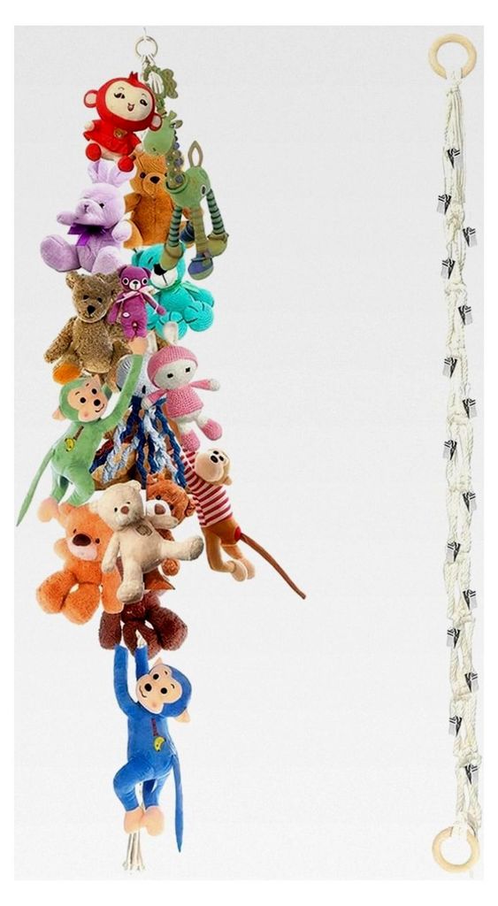 Plüsch-Aufbewahrung, 2 m, mit 40 Metallklammern, Hängematte für Spielzeug, zum Aufhängen von Puppen, Schals, Fotos