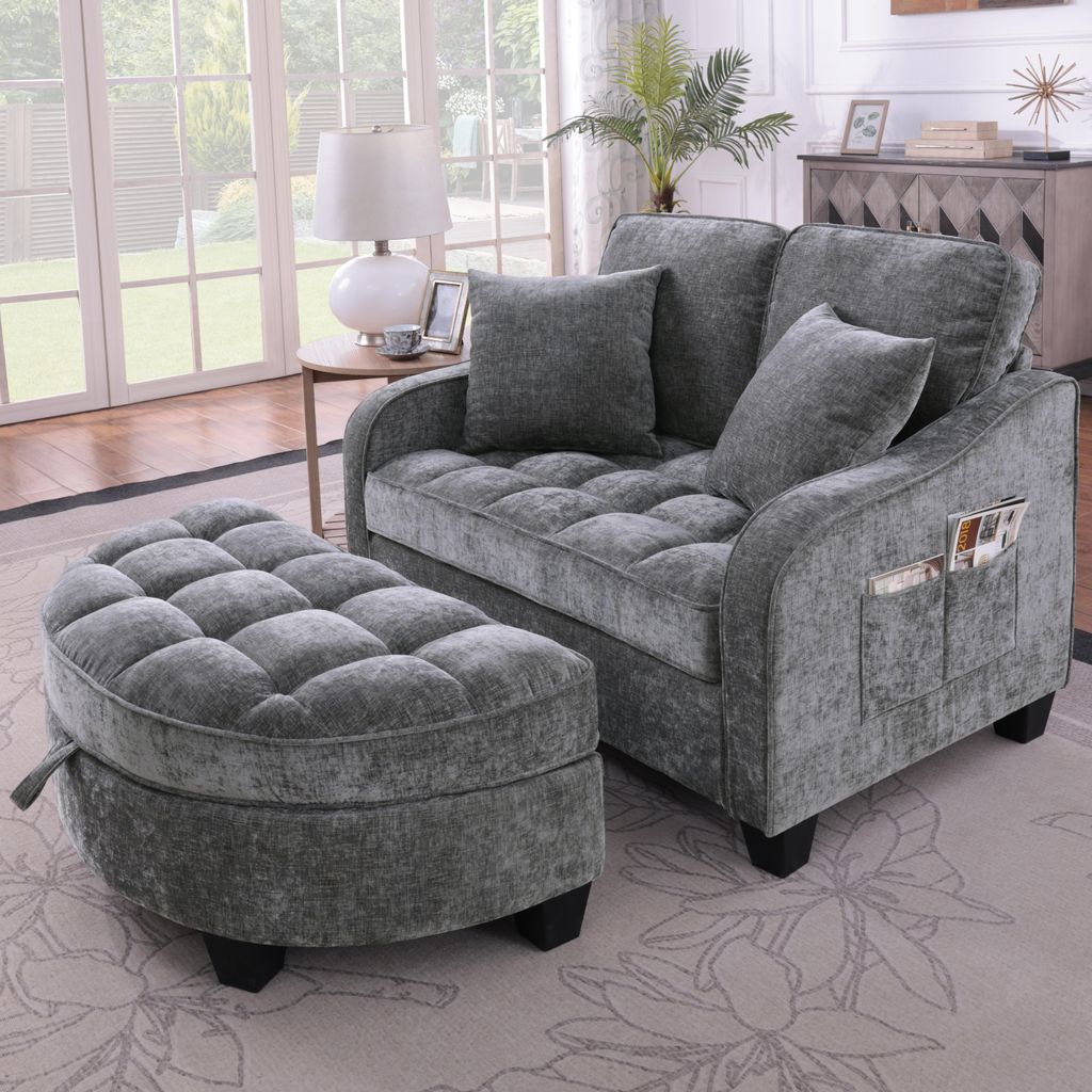 okwish 2-in-1 Schlafsofa mit Aufbewahrungs-Hocker, Produktbild 