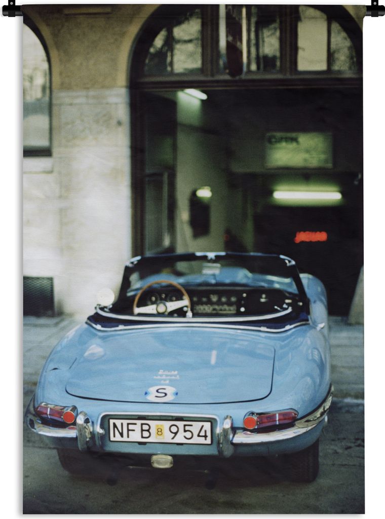 MuchoWow Wandteppich Wandbehang Oldtimer - Auto - Cabrio - Blau 60x90 cm Tapisserie Dekoration Wandtuch - Foto-Teppich - Abwaschbar