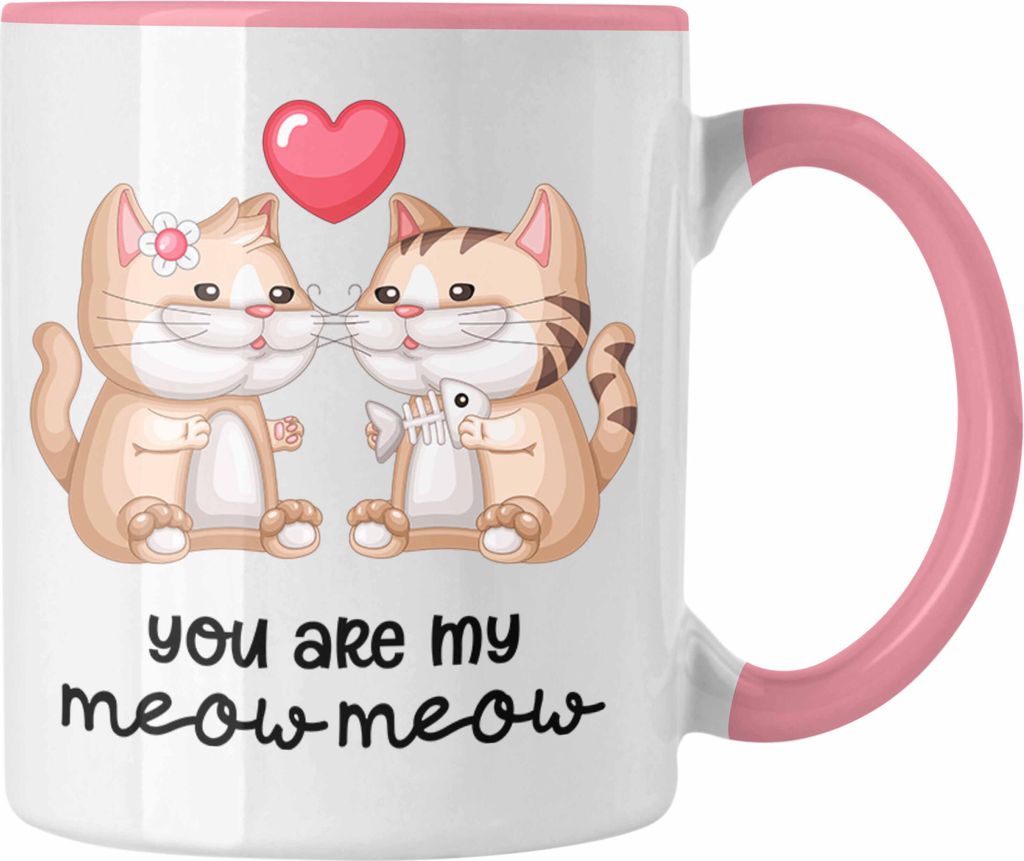 Trendation - "You Are My Meow Meow" Tasse für Katzenliebhaber Geschenk zum Valentinstag (Rosa)