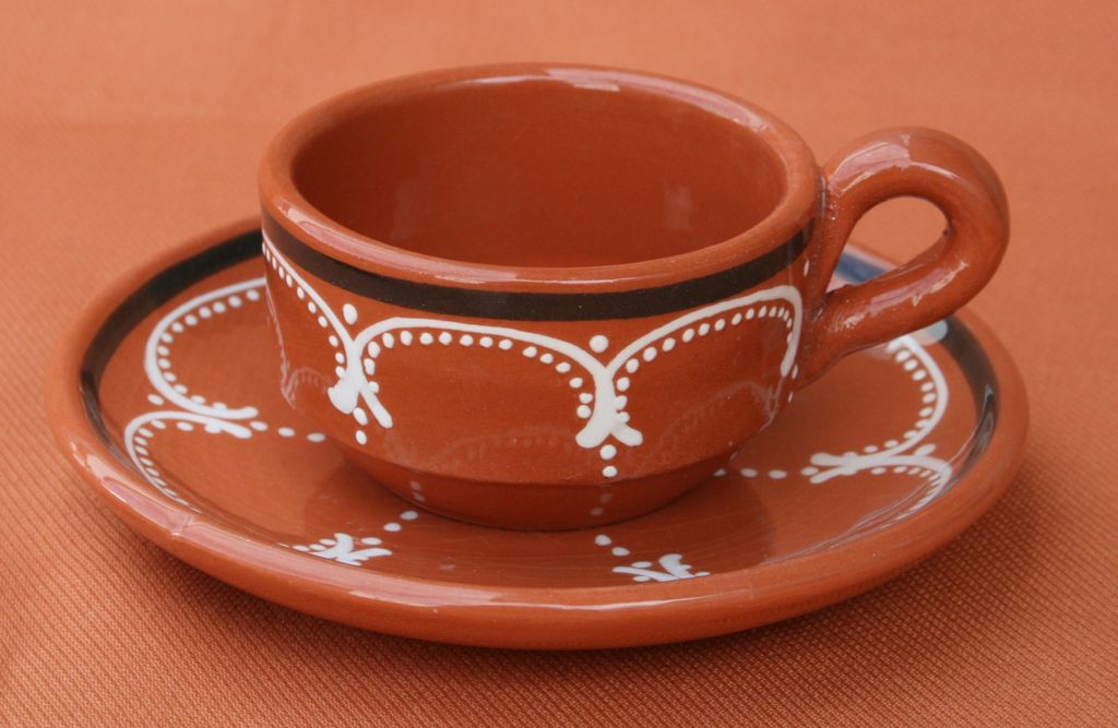 KAFFEE TASSEN - ESPRESSO - mediterran mit Teller , Portugal