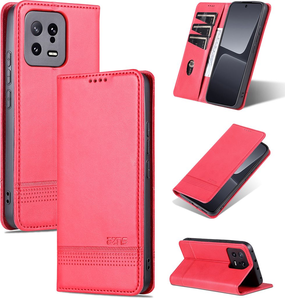 Leder Hülle für Xiaomi 13 Pro, Klapphüllen Brieftasche Magnetverschluss Ständer Schutzhülle Rosa