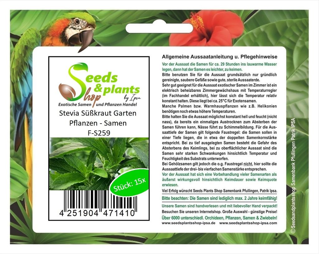 15 Korn Stevia Süßkraut Garten Pflanzen - Samen F-S259