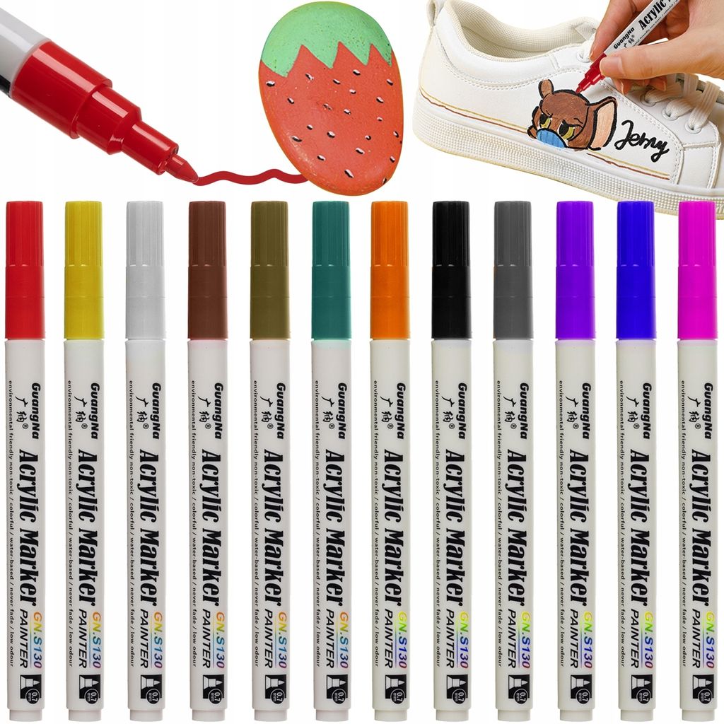 Creative Acrylmarker Set – 12 Farben – 0,7mm Feine Spitze – Permanentmarker für Textilien, Steine, Glas & Holz – Wasserfest & Hochpigmentiert