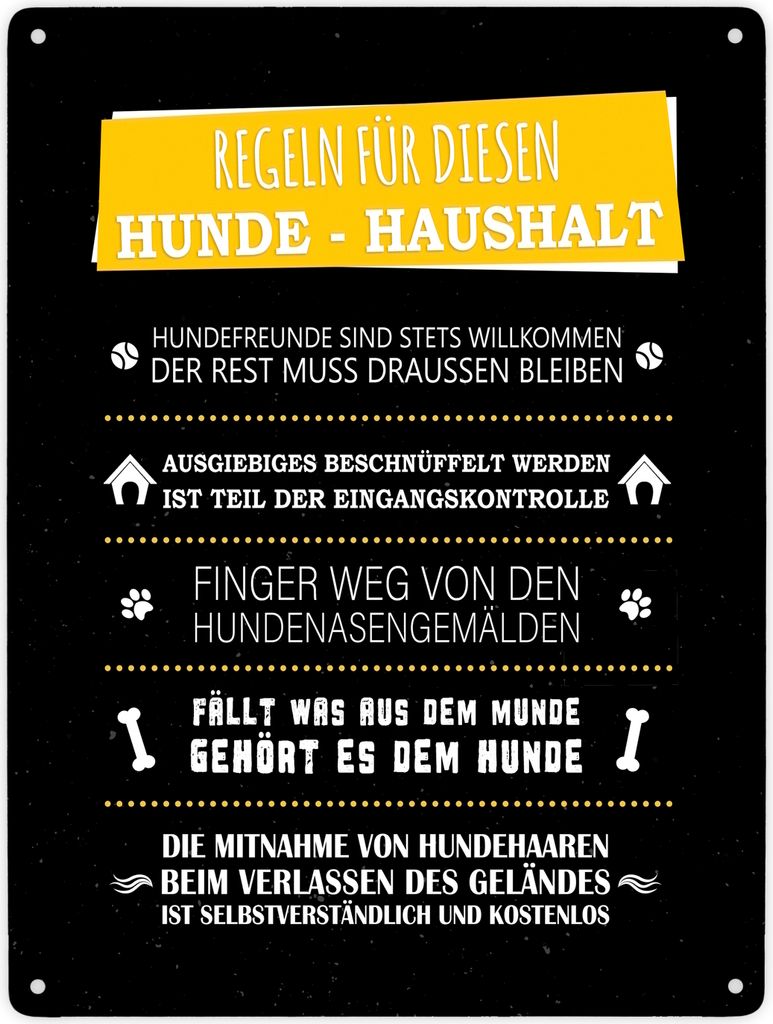 Metallschild XXL mit Hunde-Haushalt Regeln Motiv Schild Blechschild