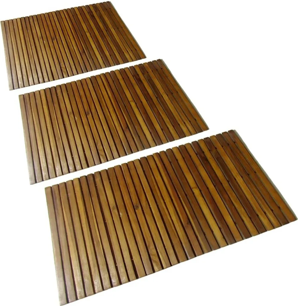 Tris Tappetino Bagno Legno Acacia 80x50 cm - Resistenza Classe 4