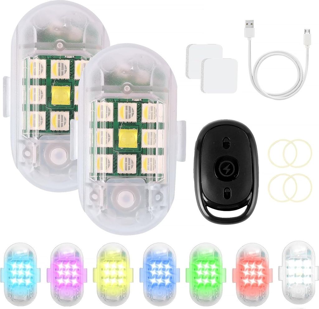 2 Stück Strobe Drone Light Auto Fernbedienung Blitzlicht 7 Farben Led Aircraft Strobe Lights & USB Charging Kabellose LED-Blitzleuchte mit Hoher H...