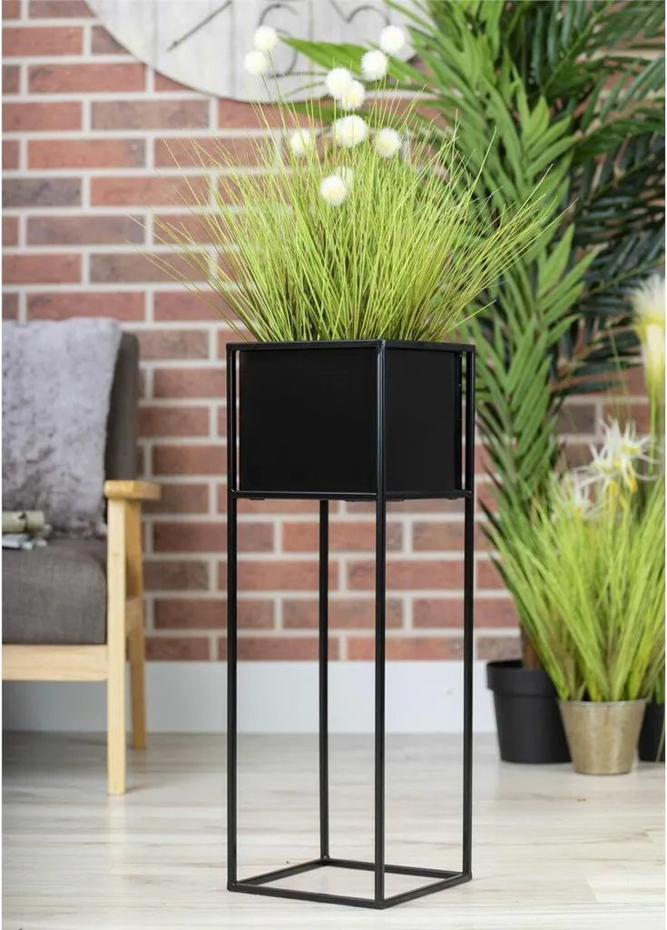 Support de fleurs en métal noir 70 cm - Support de plante moderne Loft - 6
