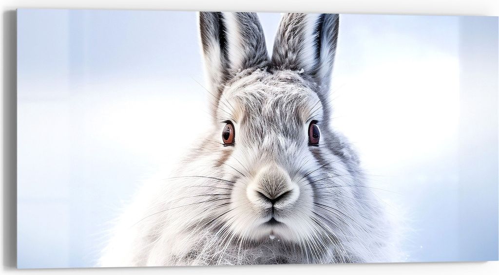 DEQORI Glasbild Echtglas 60x30 cm 'Winterhase im Fokus' Wandbild Bild modern Deko